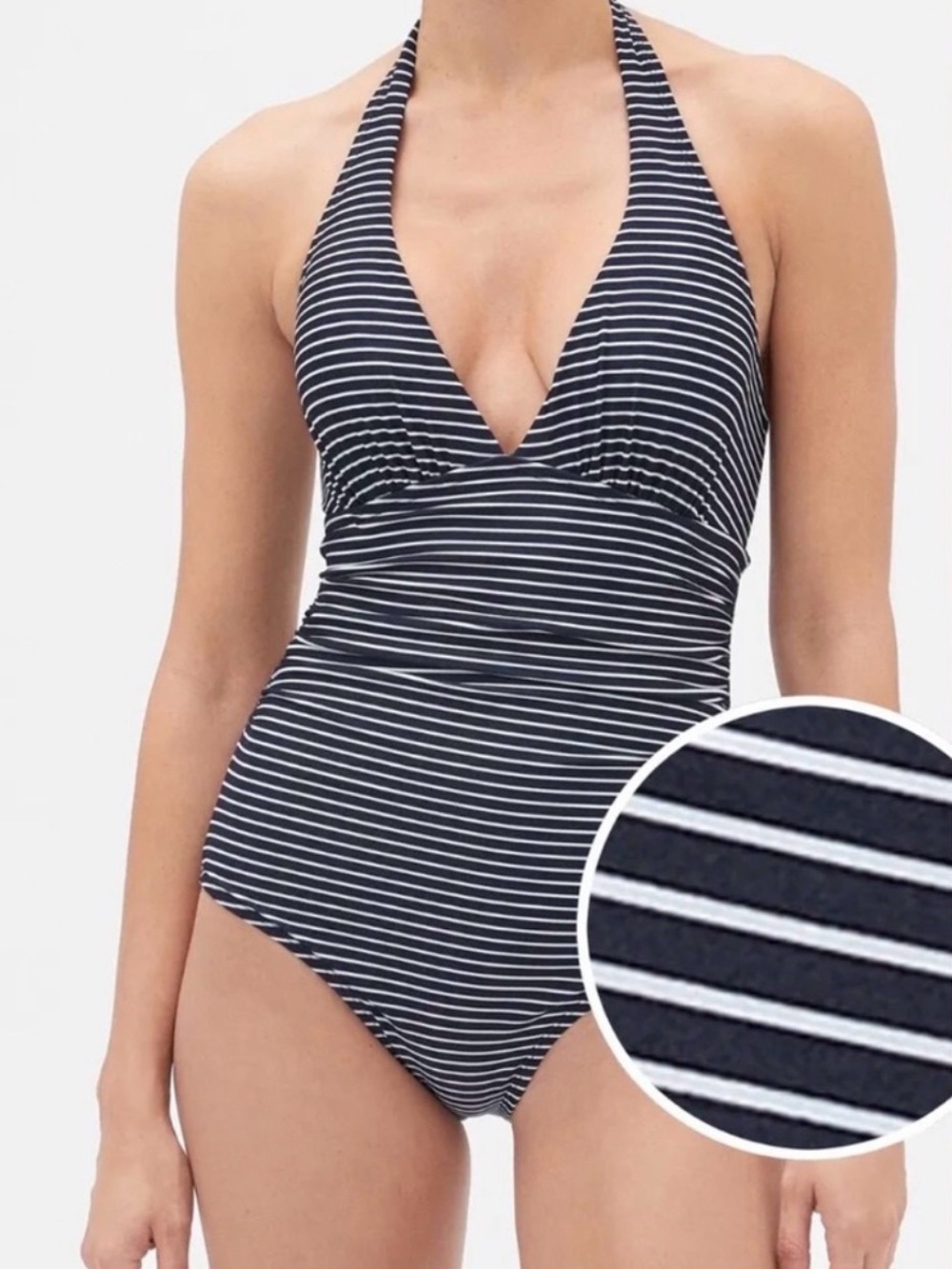 Gap Striped Halter One-Piece Swimsuit in Navy and White